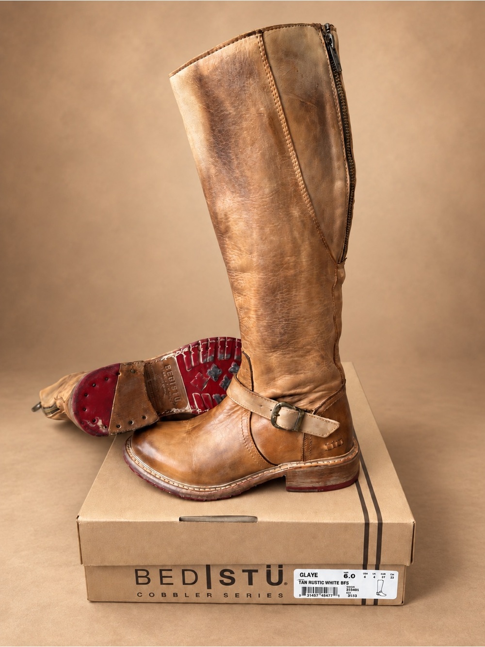 BED STU Glaye Tan Leather Tall Equestrian Boots Size 6 Like New w/ Box
